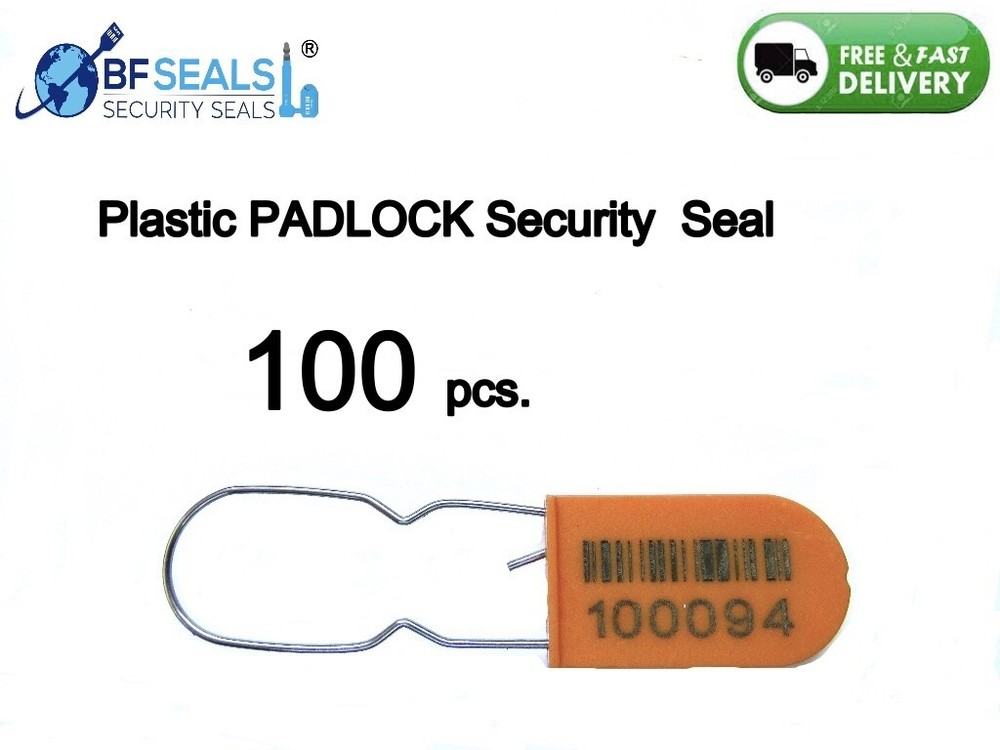 Plastic PADLOCK A Security Seal ECO, 100 Pcs. ORANGE, Numbered and Barcode,