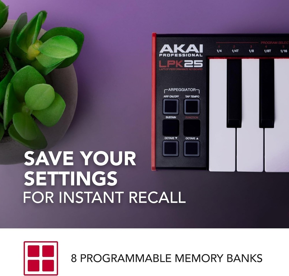 Responsive 25-Key MIDI Keyboard with Arpeggiator & Music Software Support