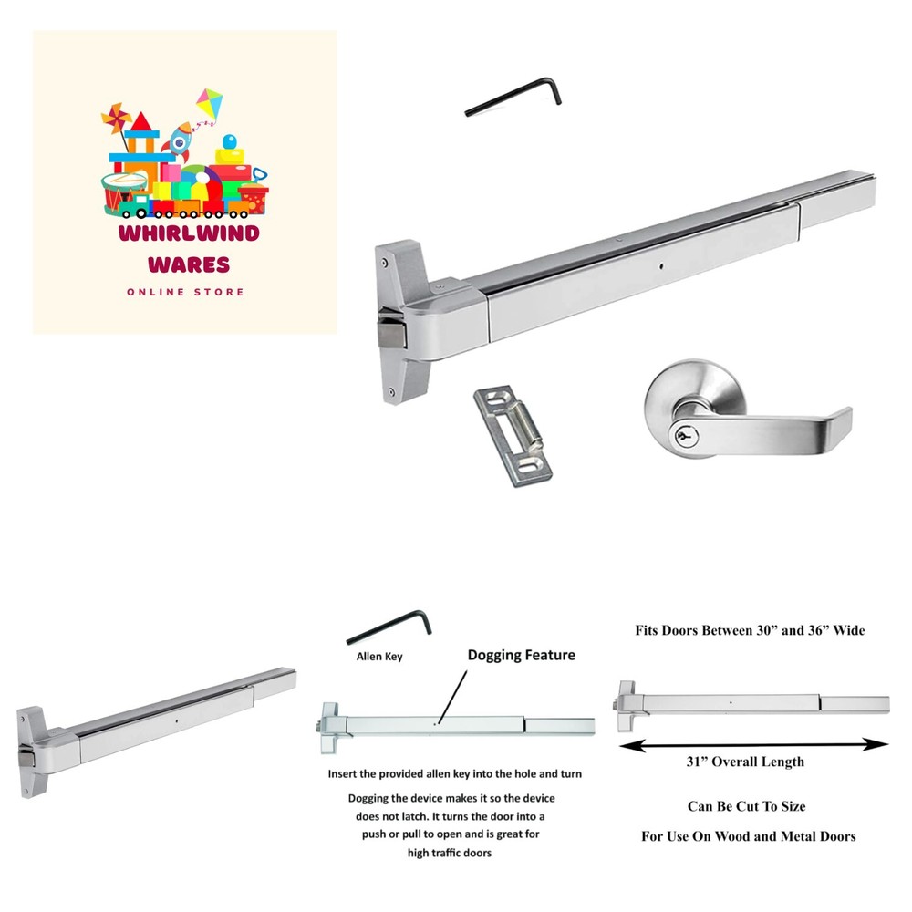Push Bar Panic Exit Device Aluminum, with Exterior Lever