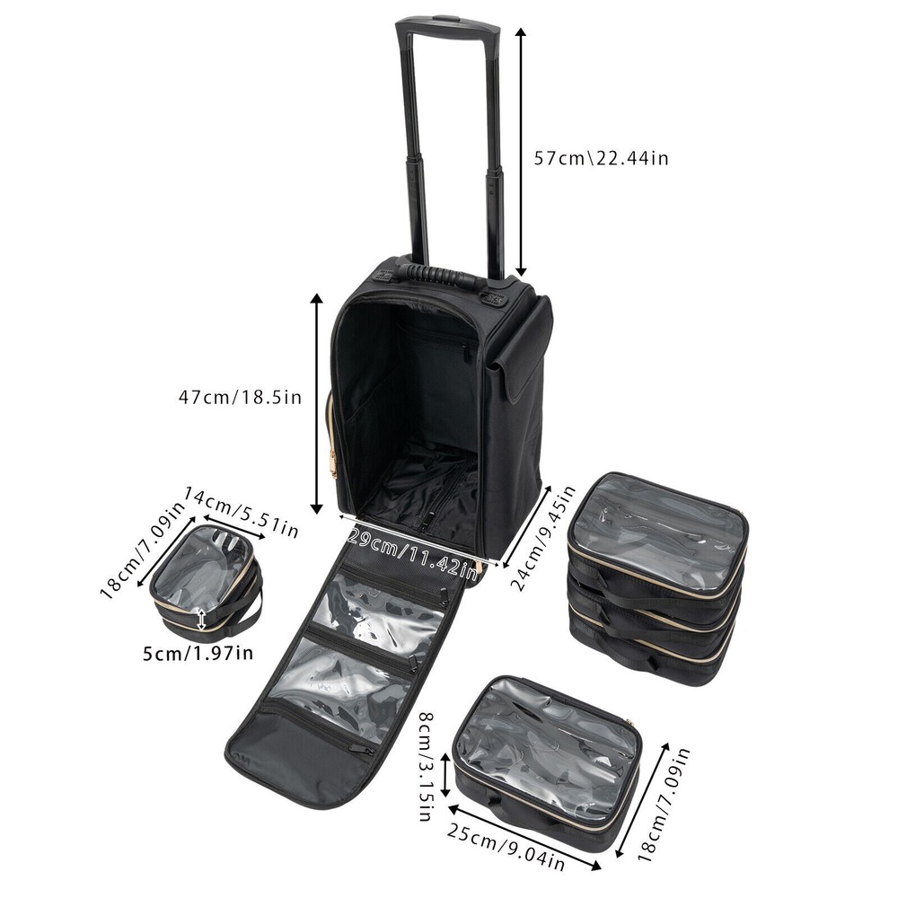 Professional Makeup Case Rolling Makeup Train Case Cosmetic Storage Organizer US