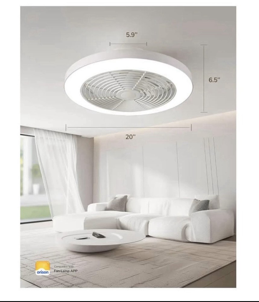 Orison 19.7in Smart Low-Profile Ceiling Fan with Light, Remote & App Control