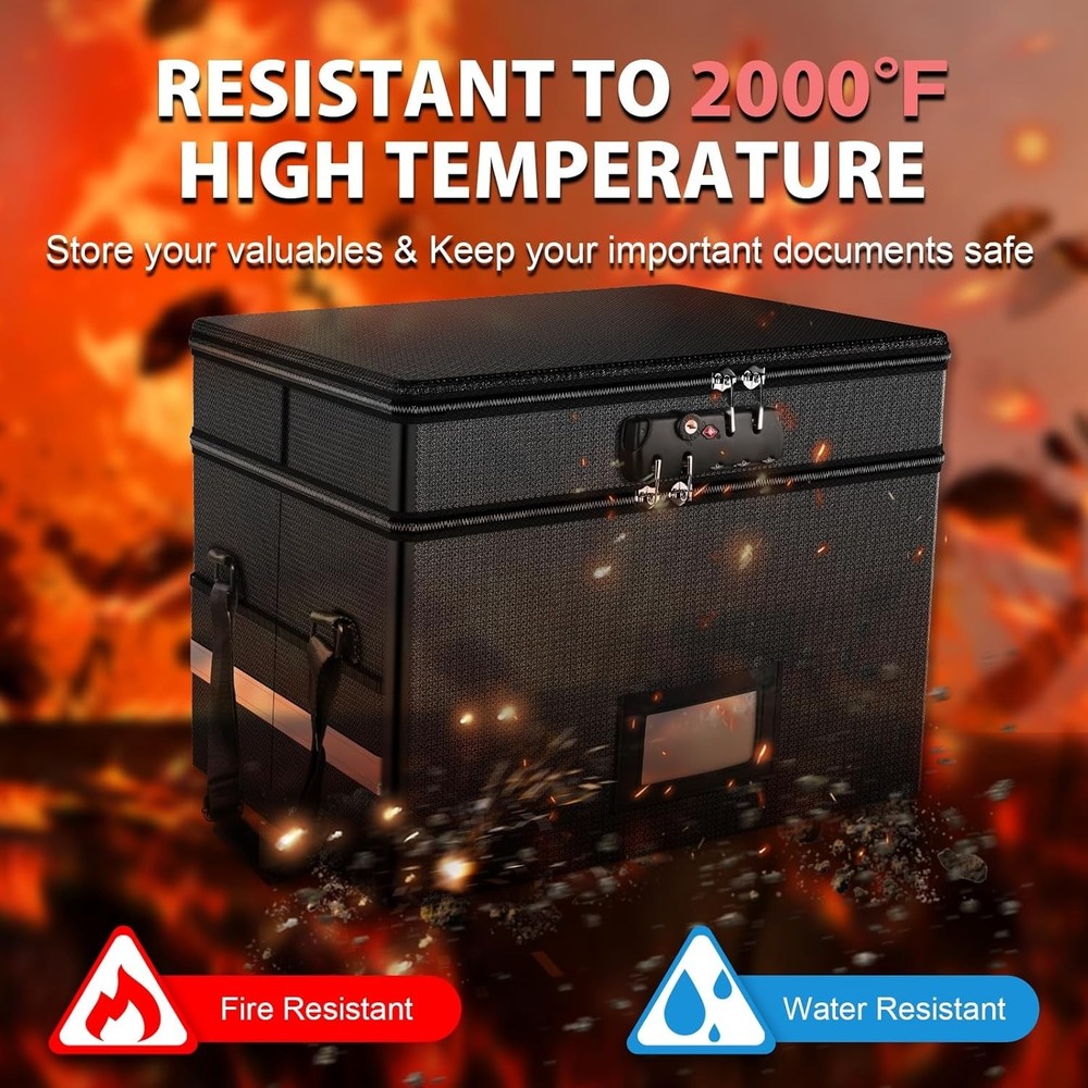 Large Capacity Fireproof Document Box Lockable Portable Safe Water Resistance