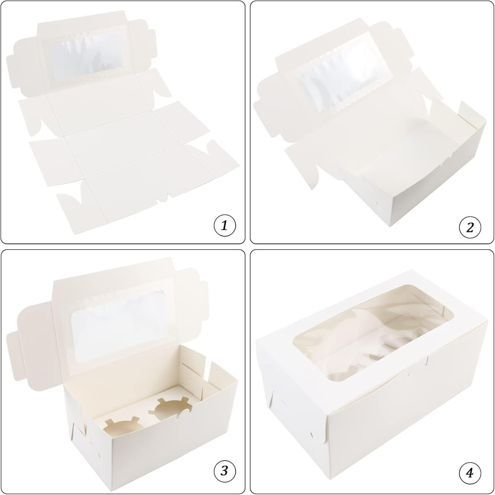 30 Pack White Paper Cupcake Boxes with 2 Cavity Cookie Gift Boxes with Clear Win