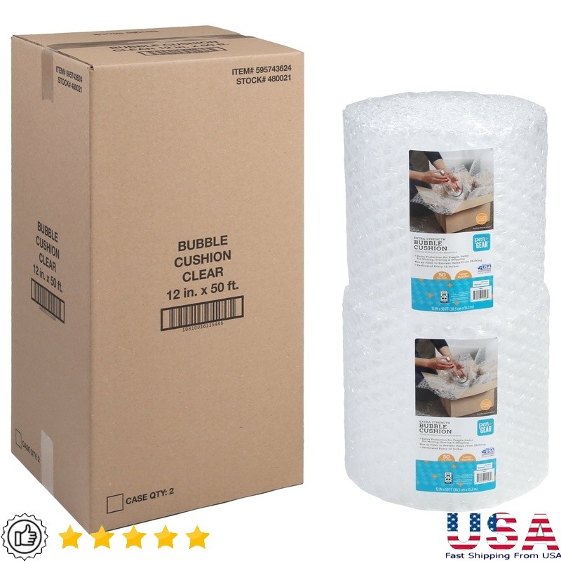 Extra Strength Bubble Cushion Packing Shipping Protection 2-Pack Rolls Clear