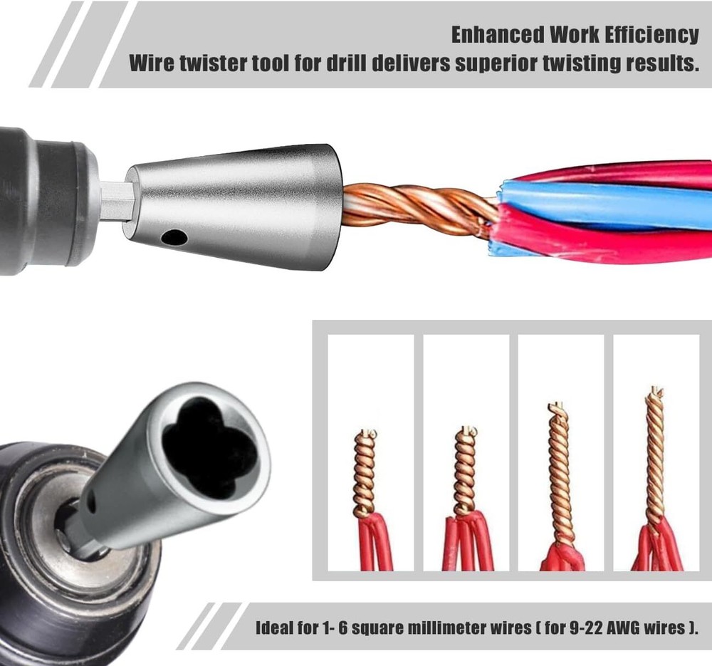 5PCS Wire Stripping Twisting Tool, Electrical Drill Stripper Cable Nut Twister