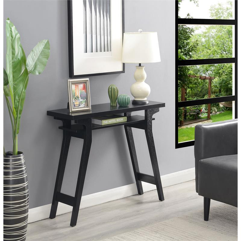 Pemberly Row Modern Console Table in Black Wood Finish