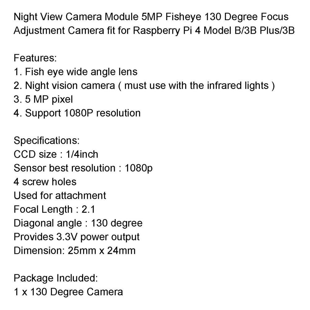 130 Degree Night Vision Wide Angle Rpi Camera Fit For Raspberry Pi 4B/3B UE