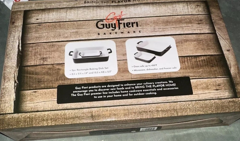 Guy Fieri Bakeware 2 Piece Square Baking Dish Set Metallic Glazed Stoneware New
