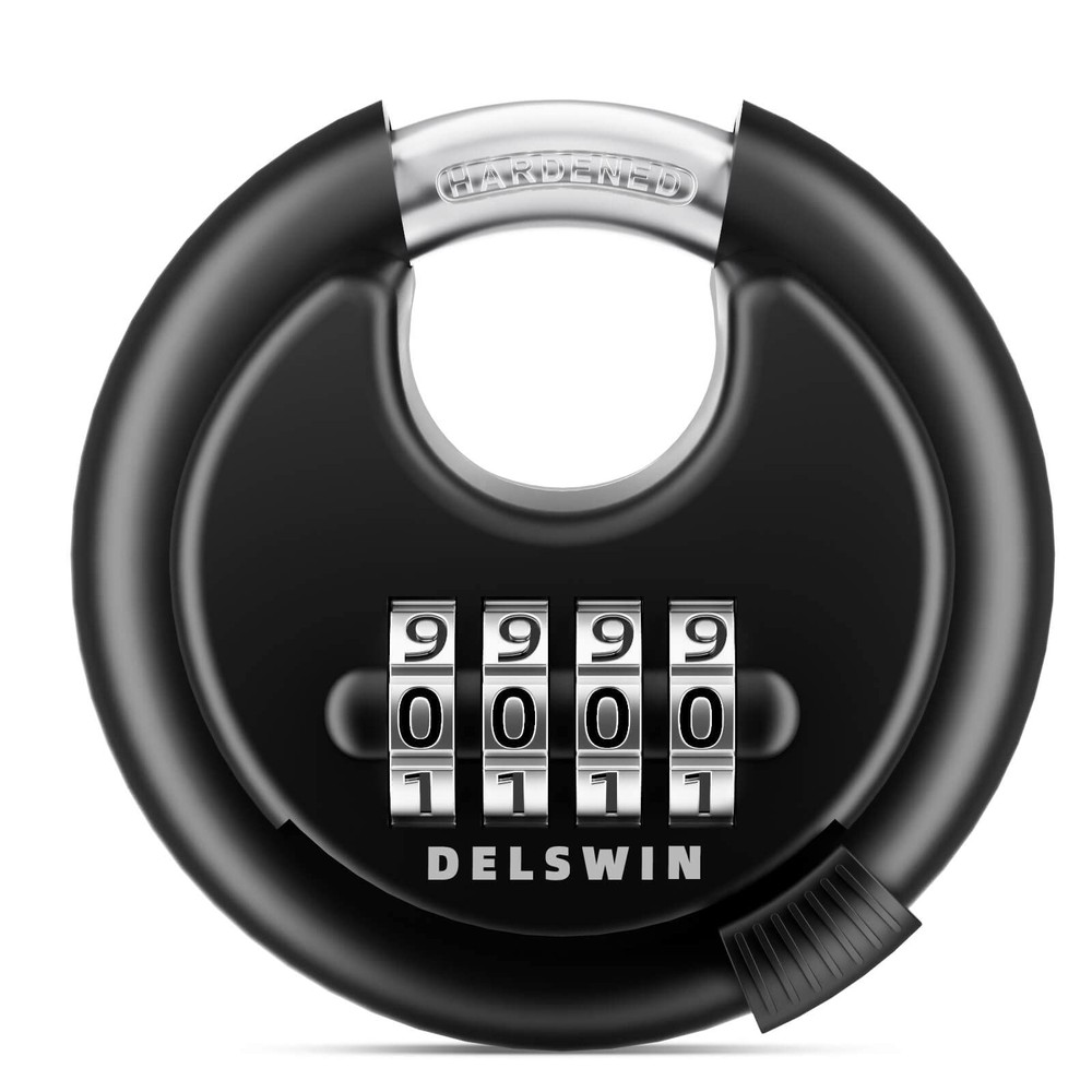 DELSWIN 4 Digit Combination Disc Padlock with Hardened Steel Black 1Pcs