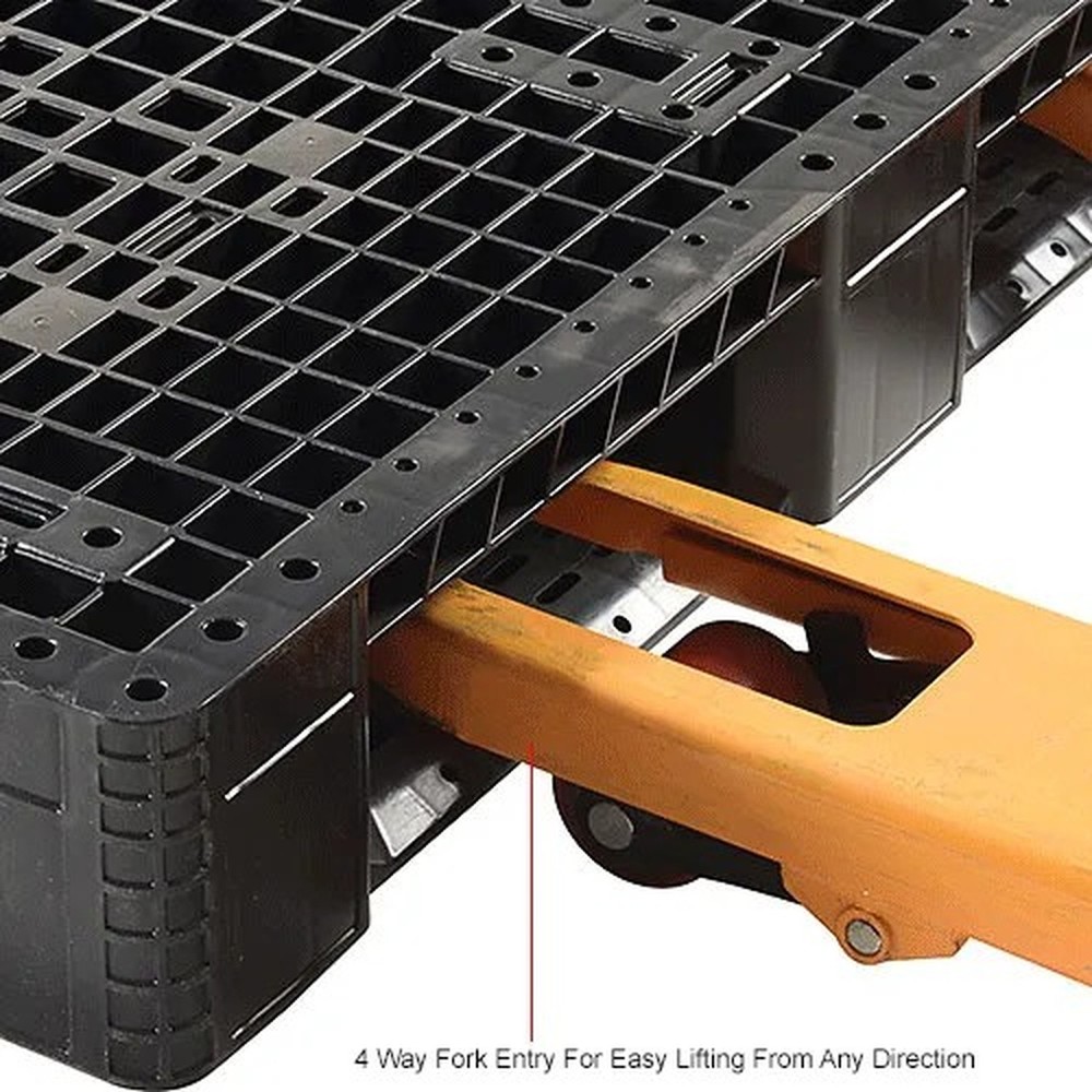 Rackable & Stackable Pallet, HDPE, 4-Way, 48"x40", 30000 Lb Stat Cap, Black