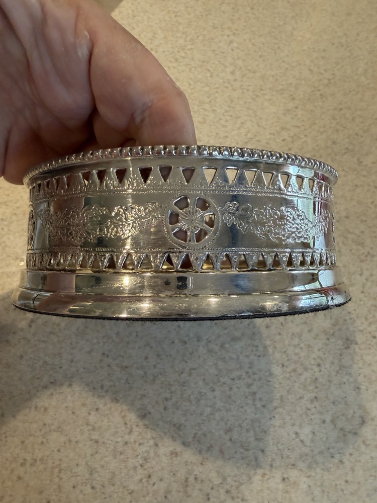Vtg Silver Plated Neoclassical Wine Coaster With Walnut Insert Unbranded