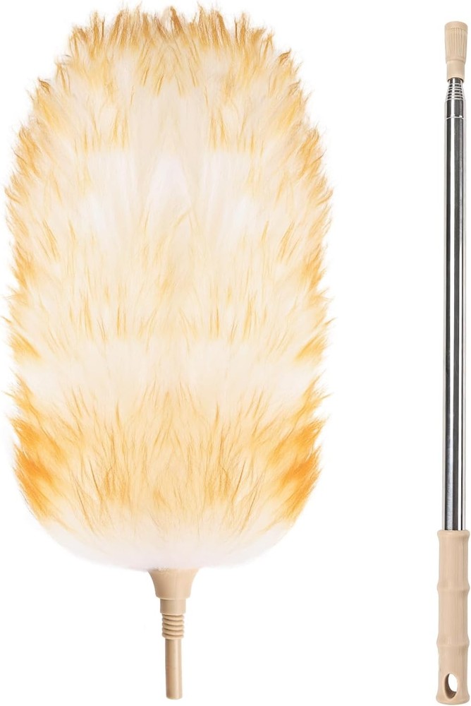 Lambswool Duster W/ Solid Wooden Handle,Leather Hang Strap,Comfortable Grips