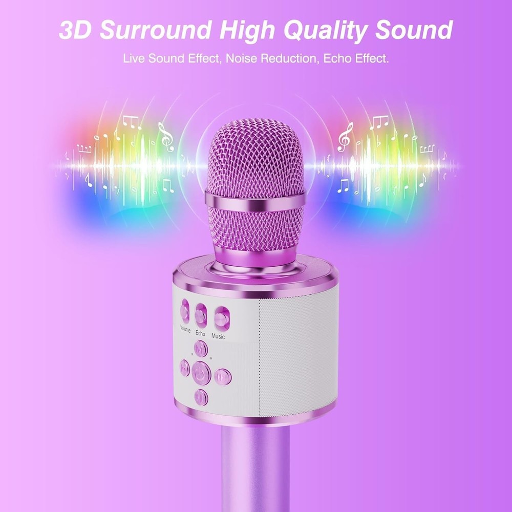 Light Purple Portable Karaoke Microphone with Speaker & Echo Effect - Q78 Model