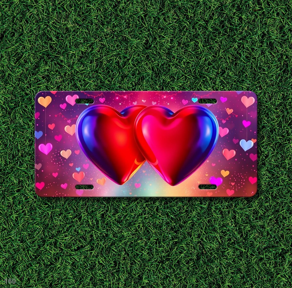 Bold Hearts License Plate Optional Text Auto Tag Everyday Gift