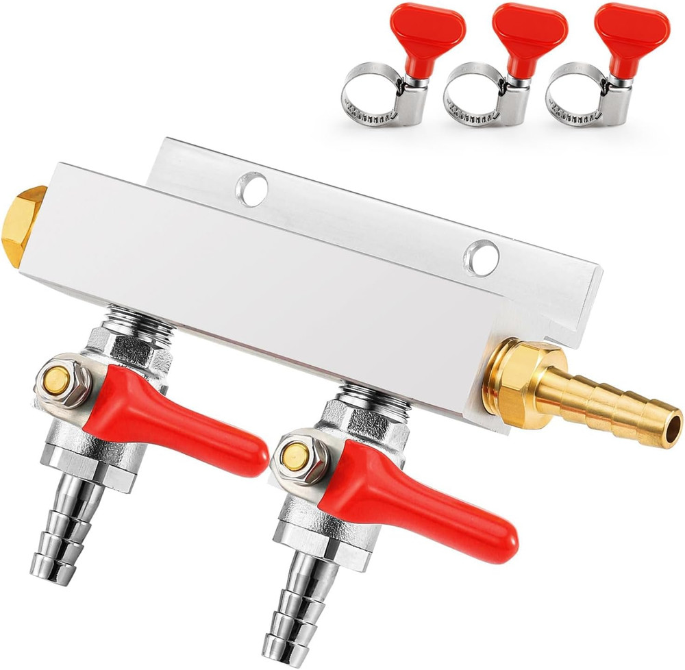 5/16" Barded Gas Manifold 2 Way CO2 Distributor with Integrated Check Valves CO2