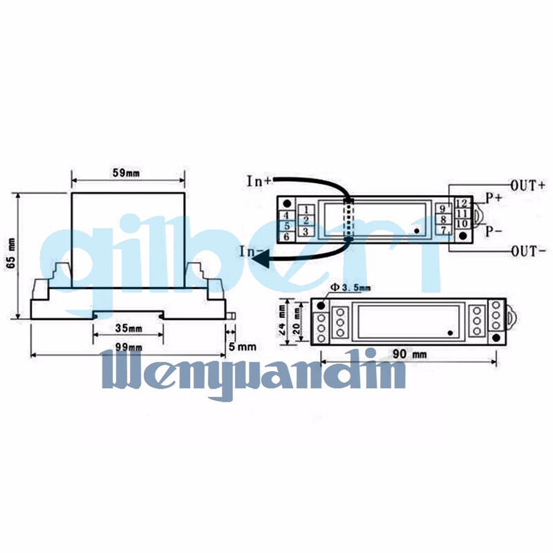 0-1000V Output 4-20mA AC Voltage Transducer Voltage Transmitter Din Rail Module