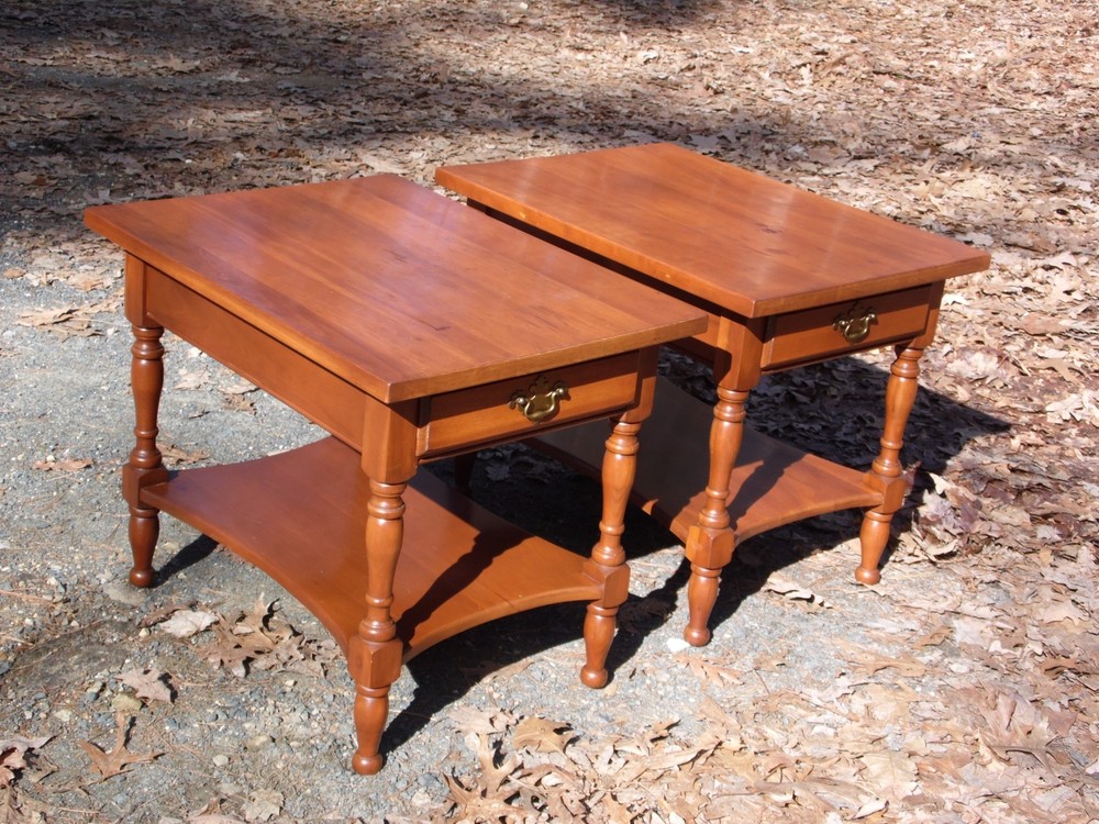 Vintage Pair Harden Solid Cherry 2 Tier End Tables Nightstands
