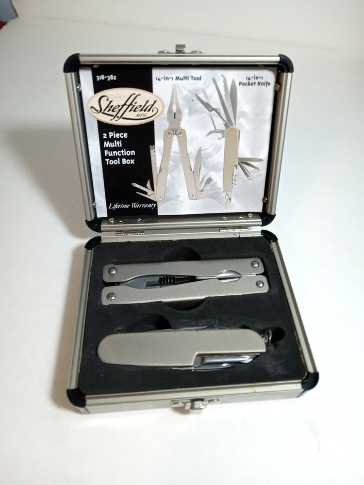 SHEFFIELD 2 PIECE MULTI FUNCTION TOOL BOX 318-382 POCKET KNIFE TOOL