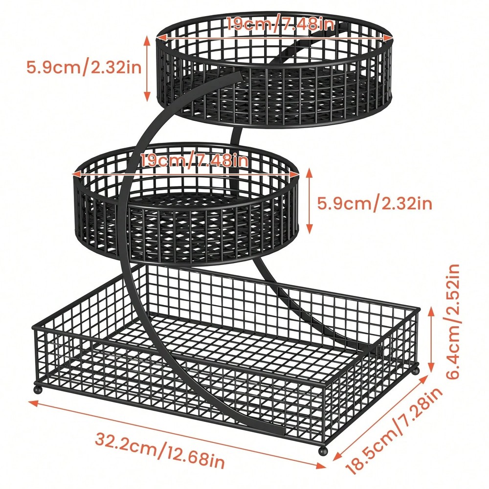 3 Tier Round Metal Storage Rack, No Assembly Required, Multi-Tier Kitchen