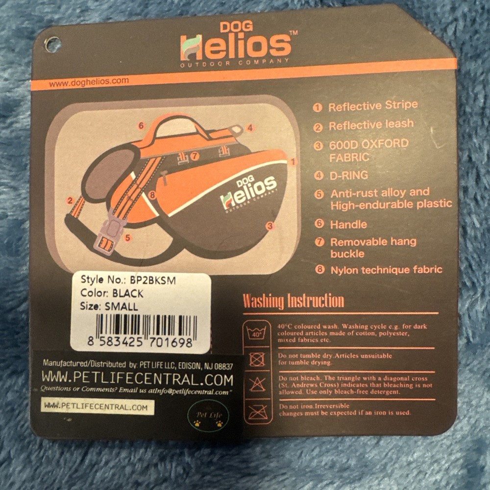 Dog Helios Small Black. Adjustable Harness Backpack
