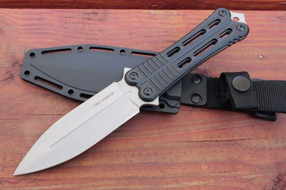 10” Fixed Blade Knife Spear Point Double Edge Full Tang Sharp Black Stealth Boot