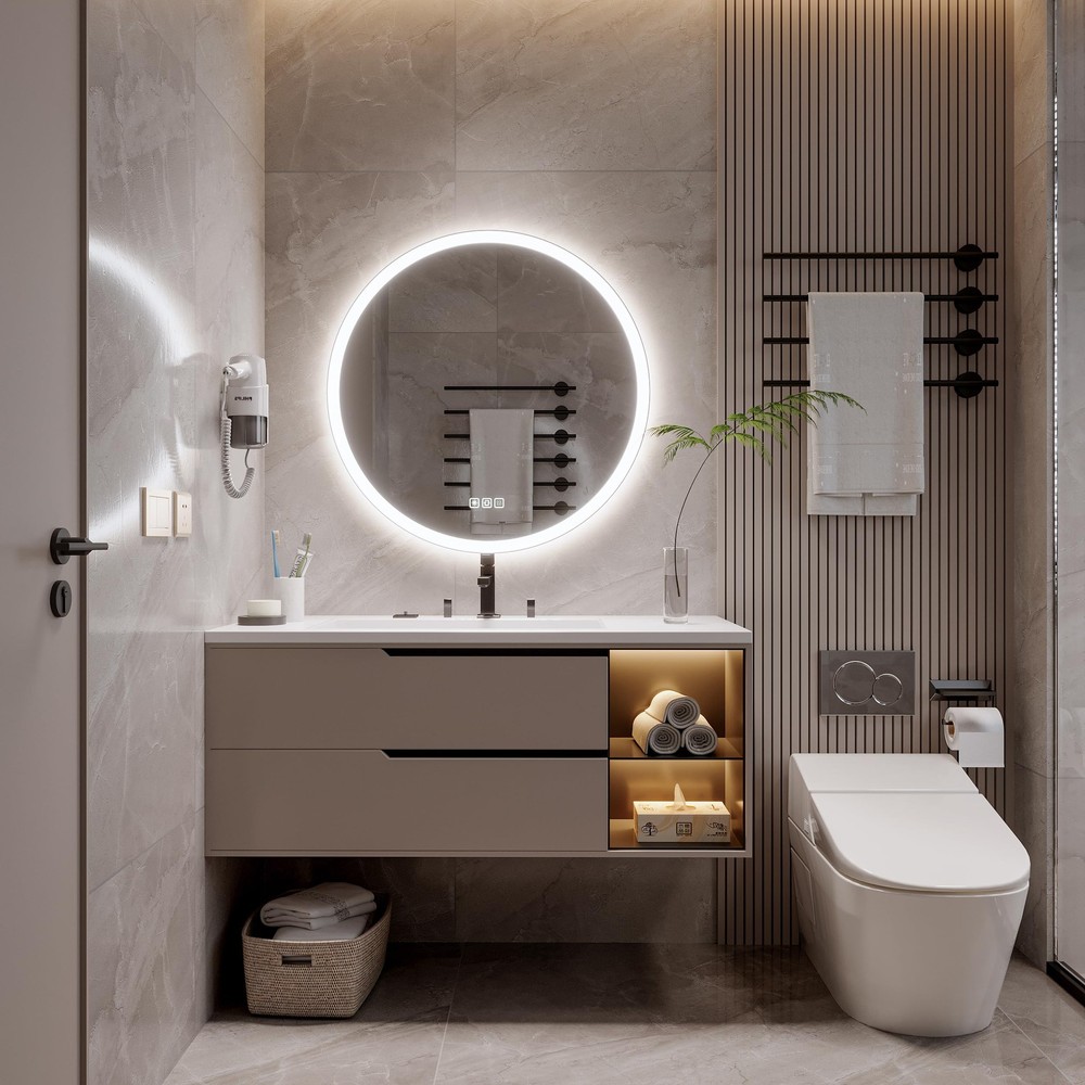 20inches Round LED Mirror,samrt Mirror Bathroom,Bathroom Mirror with Light,An...