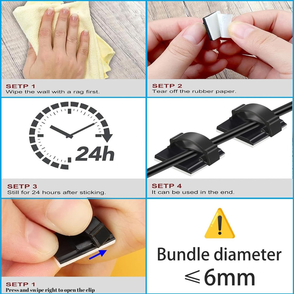 Adhesive Cable Holder Management Wire Clips 50 Pcs Black，Suitable for Cables ...