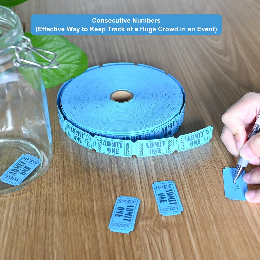 2000 Blue Raffle Tickets with Perforations and Consecutive Numbers,Single Tic...