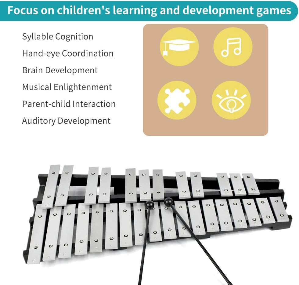 30 Notes Foldable Glockenspiel Xylophone Vibraphone Percussion Instrument (Black