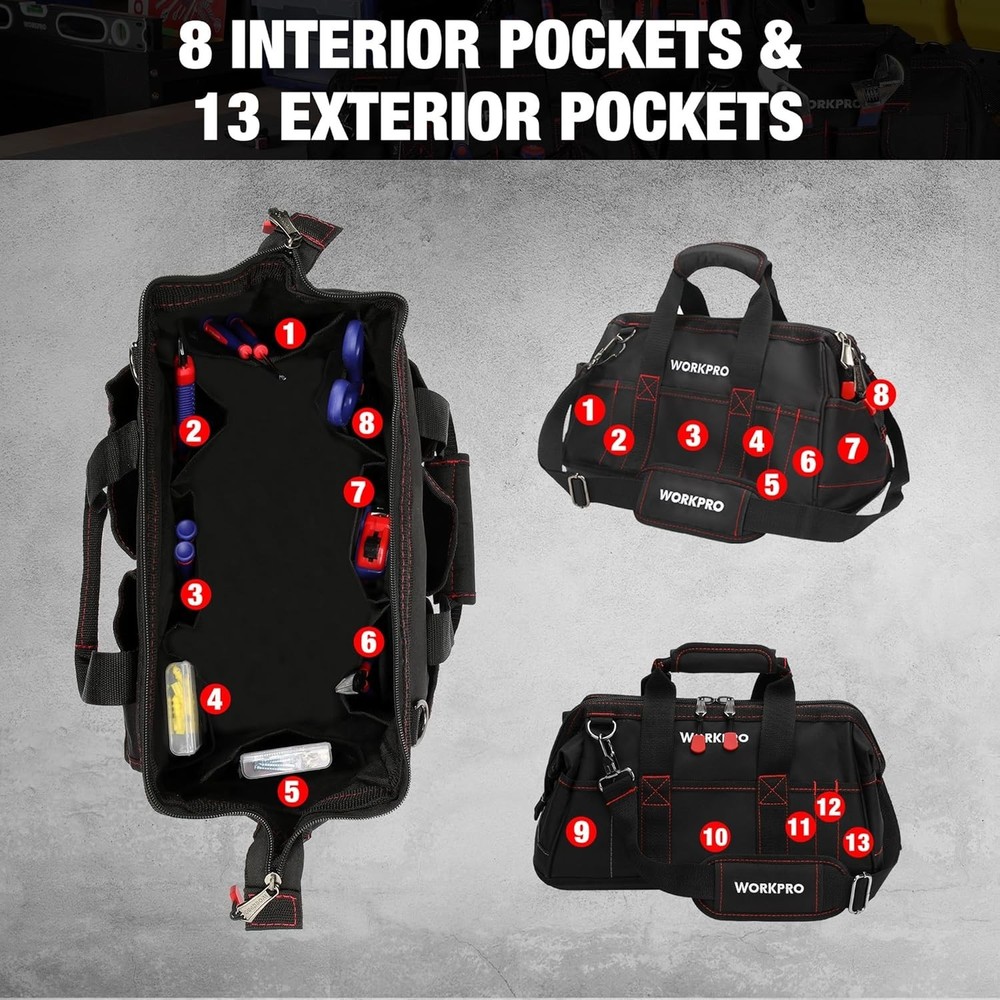 16" Tool Storage Bag with Waterproof Base, Black