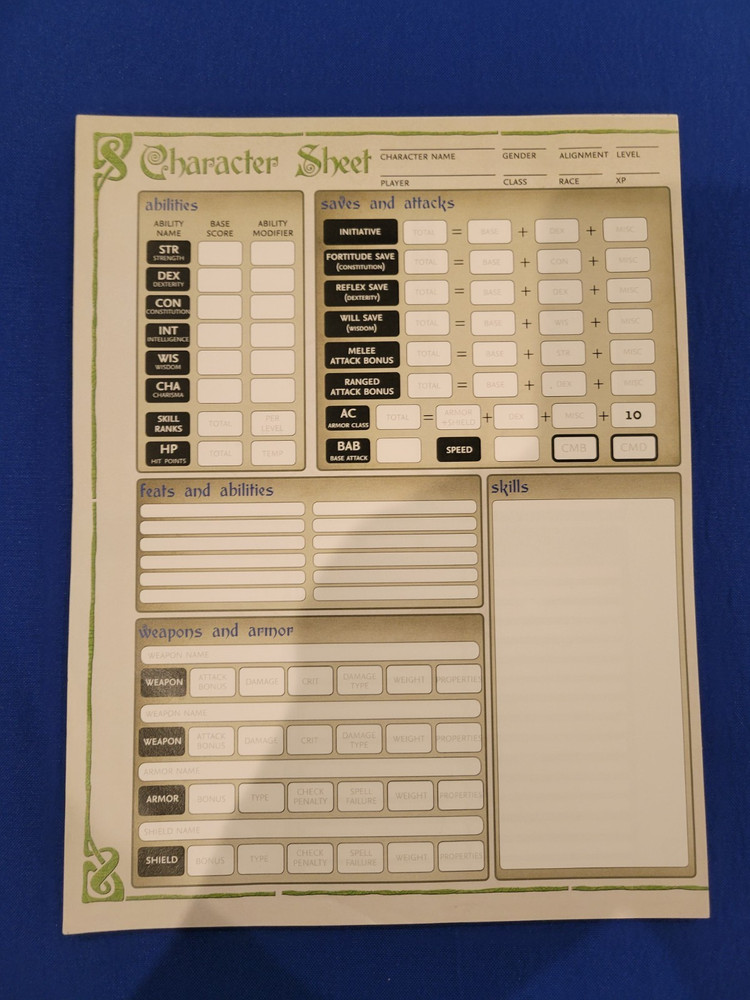 Character Sheet Pad Miscellaneous
