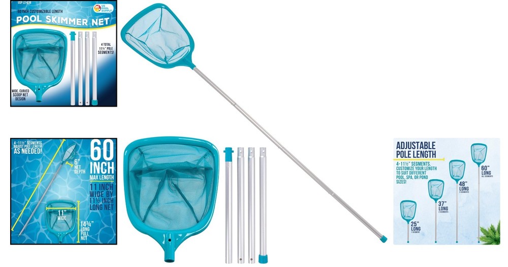 Efficient 5-Foot Leaf Skimmer with Customizable Handle - Ideal for Pools & Spas