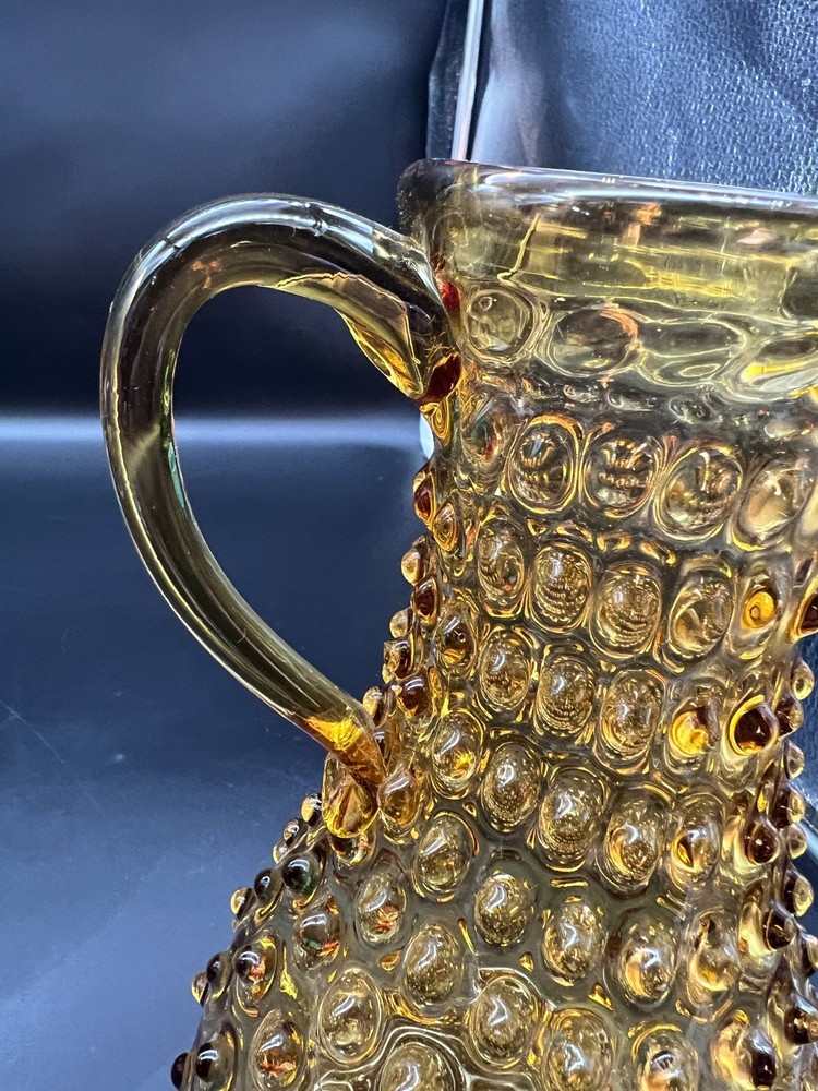 Tall Amber Hobnail Handle Pitcher 9"