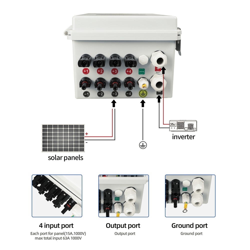 4String Solar PV Combiner Box 63A Circuit Breaker Solar Panel System Waterproof