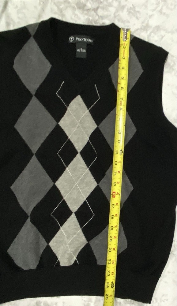 Pro Tour Vest Pullover Men’s Size Medium Black Gray Diamond Pattern 100% Cotton