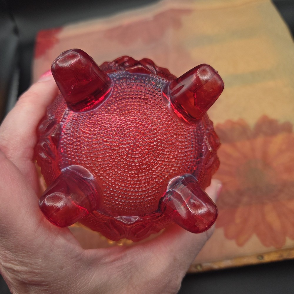 VTG L.G. Wright Amberina Glass Grape & Cabernet Footed Candy Dish