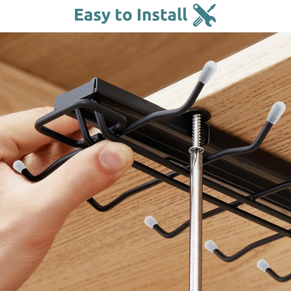 Sliding Mug Hooks for Under-Cabinet Installation, Pull-Out Coffee Cup Holder ...