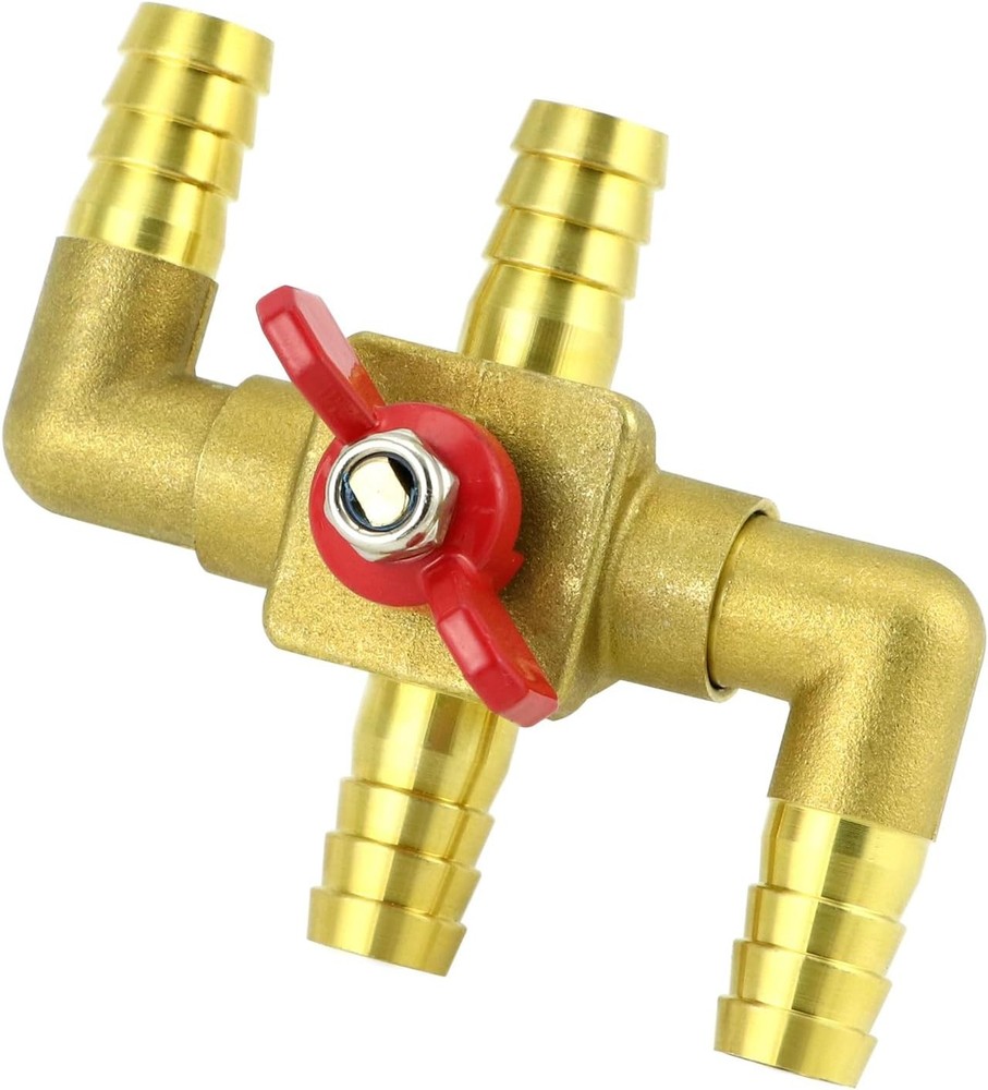 QWORK Solid Brass 5/8" 4-Way Heater Control Valve with Switch, 16mm Hose Barb Au