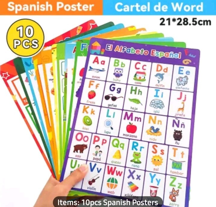 10 Theme Laminated Spanish Words Learning Chart Cards Classroom Teaching Aids