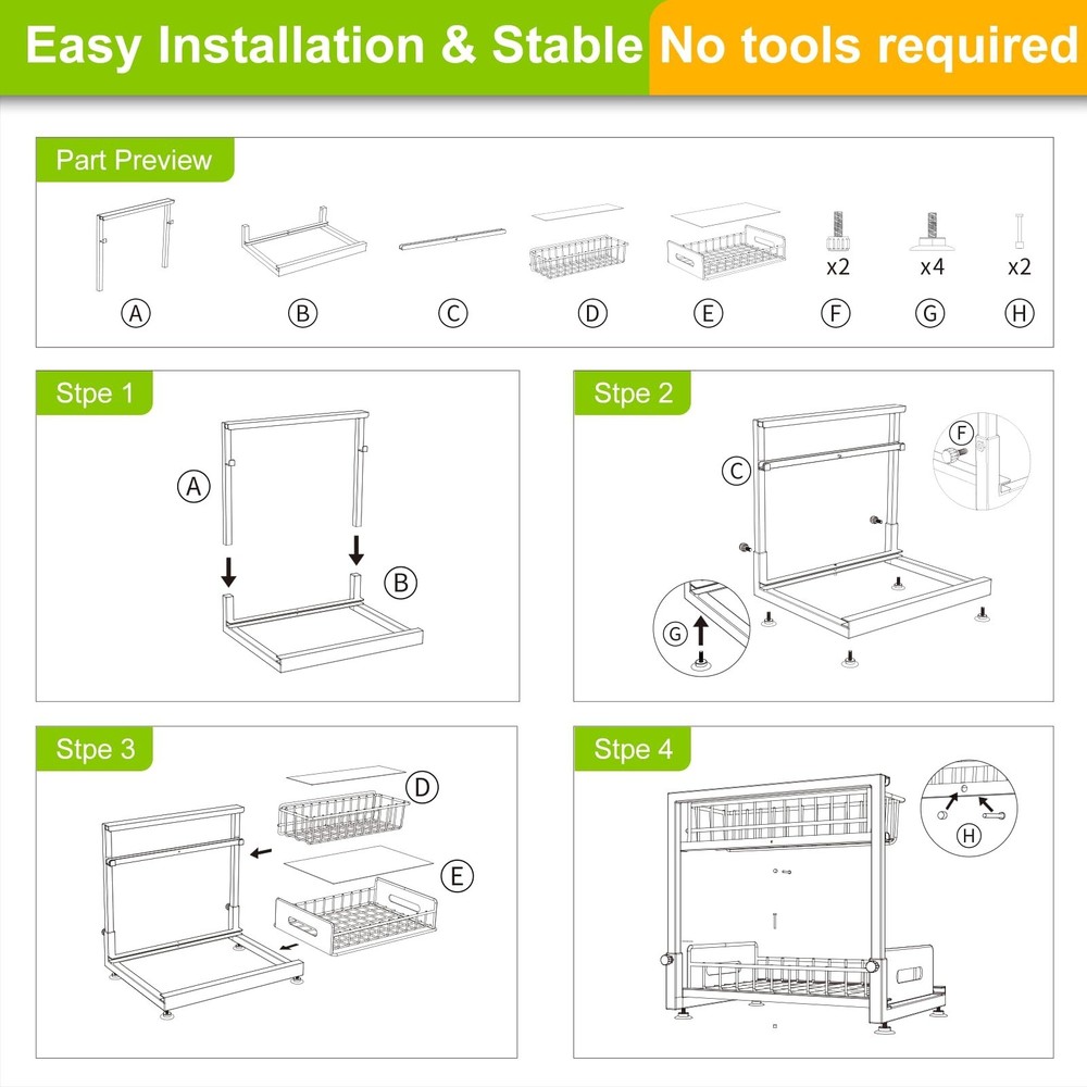 2 Pack Under Sink Organizer and Storage,Pull Out Cabinet Organizer 2 Tier Sli...