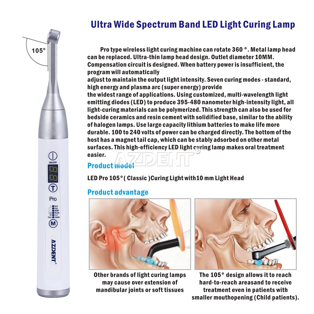 Dental Wireless Curing Light LED PRO105 Lamp 1 Second Curing High Power AZDENT