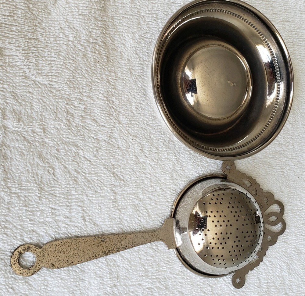ANTIQUE/ VINTAGE GERMAN SILVER TEA STRAINER & UNDERPLATE