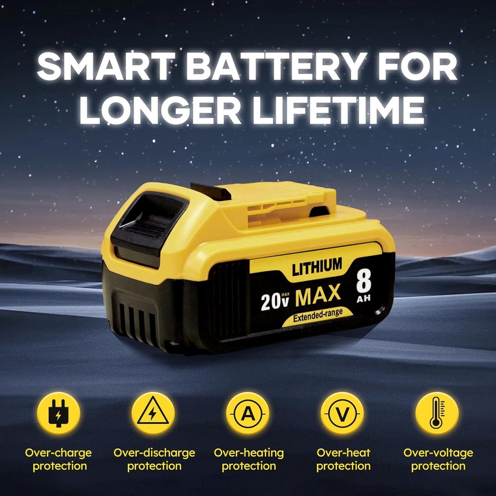 8.0Ah For Dewalt 20V Max Lithium-Ion Tool Battery DCB200 DCB204 DCB206 Replace