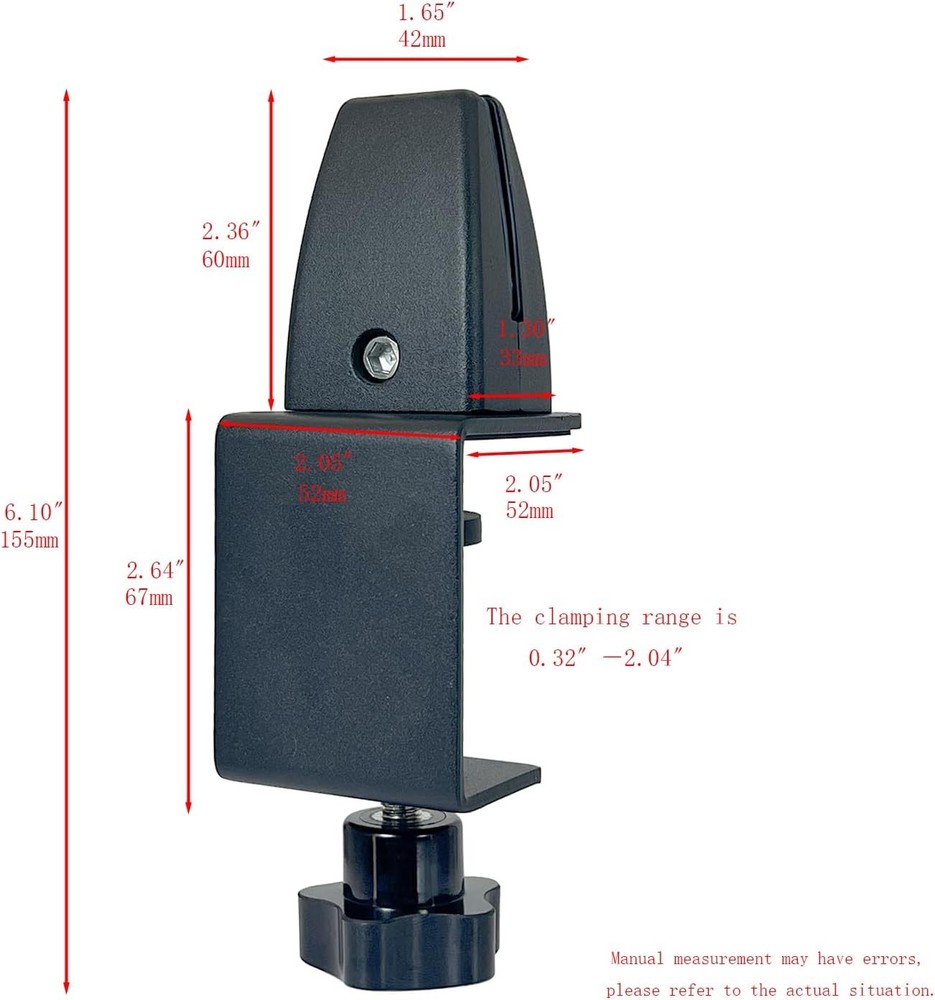 Desk Divider Clamp For 1/8" To 0.51" Panel, Adjustable 2in, Black