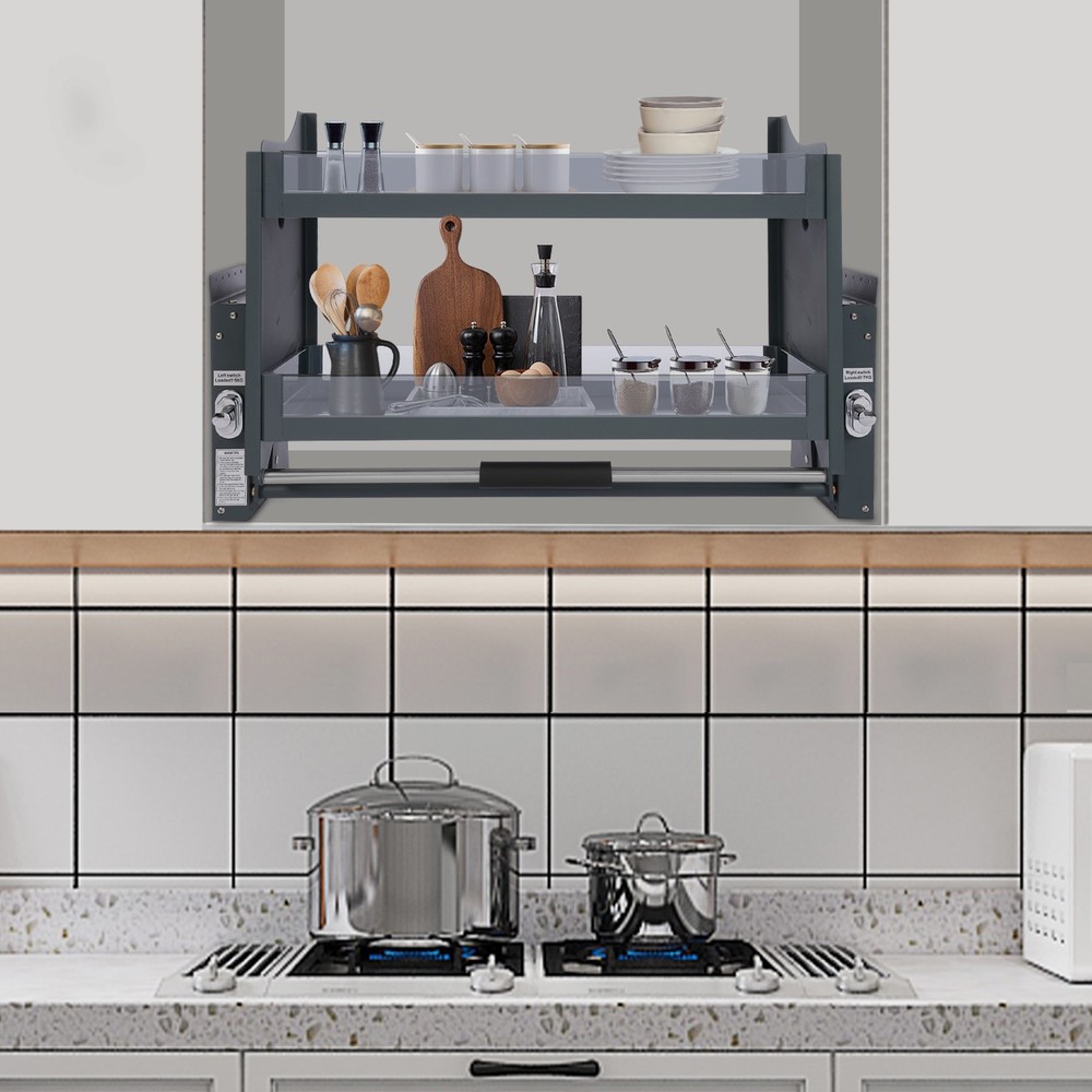 Pull Down Shelf Upper Kitchen Wall Cabinet Storage Organizer Dark Grey USA