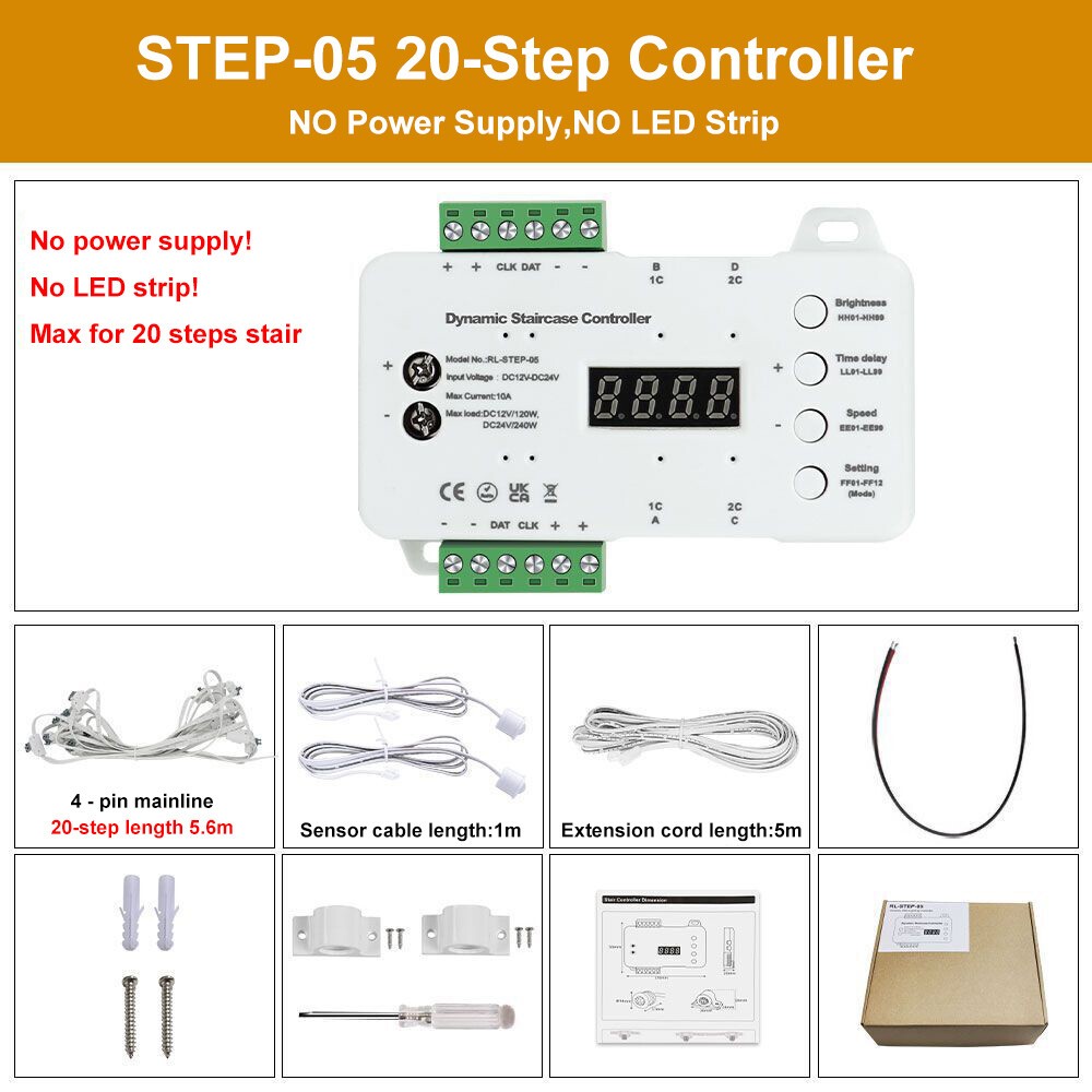 DC 12V 24V Wiring Motion Sensor LED Strip Light Stair Controller Steps Staircase