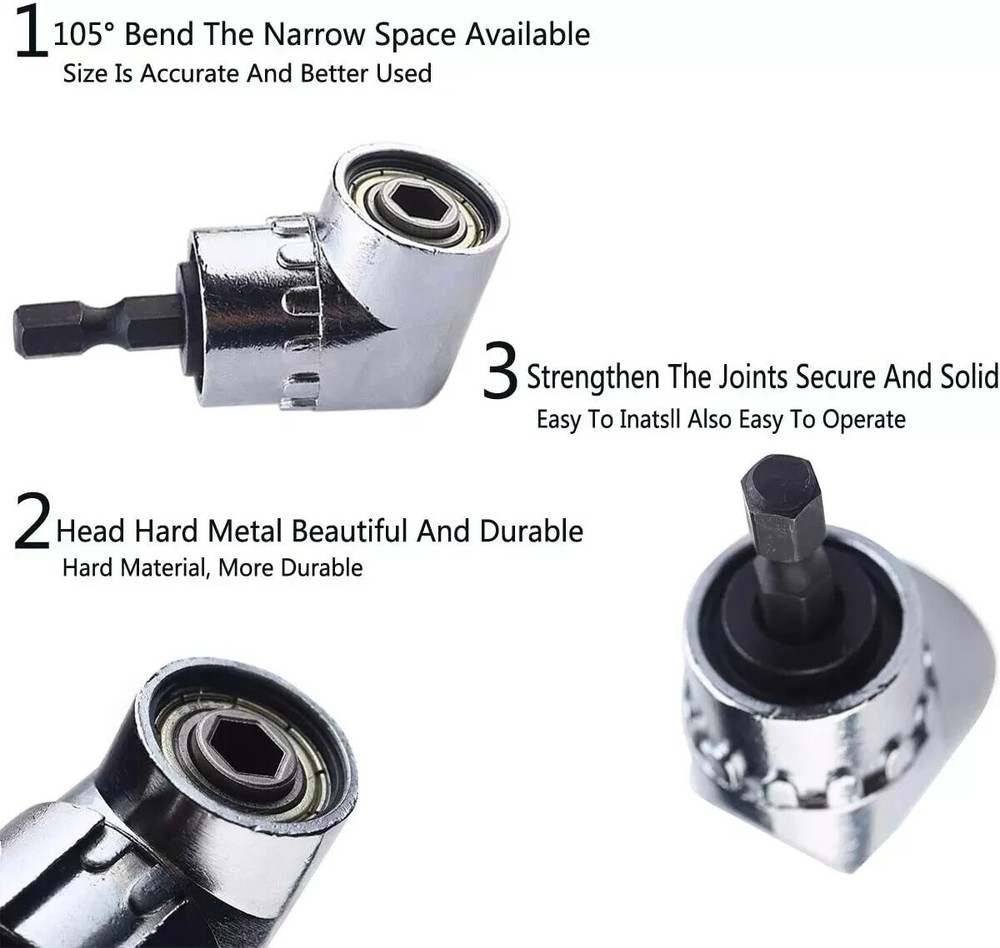 7Pc 105° Right Angle Drill Driver Set Socket Bit Extension Bar Hex Shank Adapter