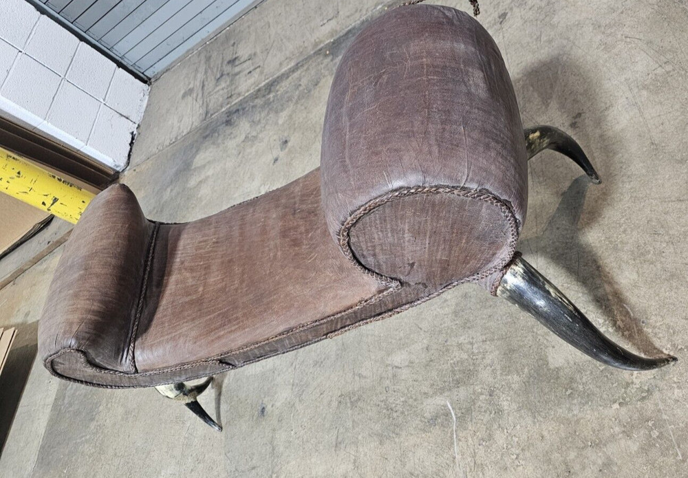 Western Style Leather and Horn Foot Rectangular Ottoman Bench Footstool
