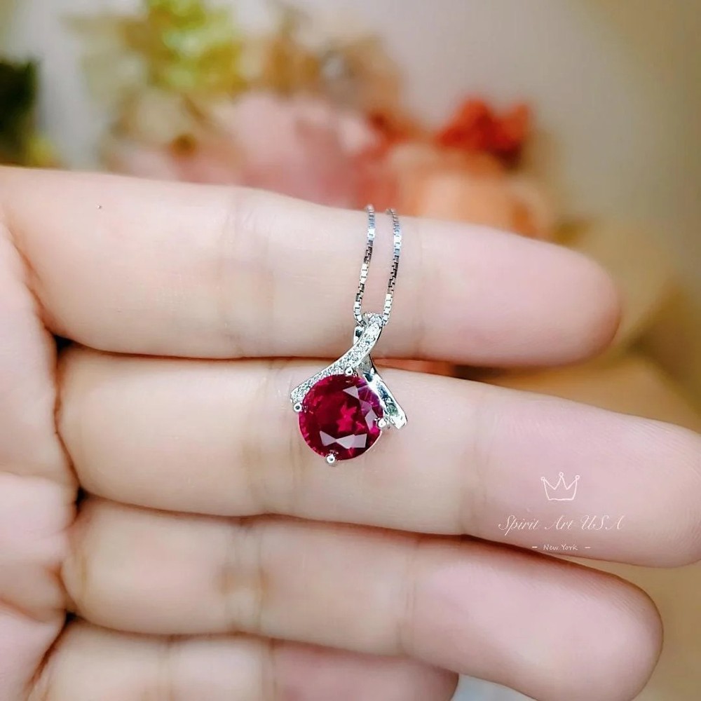 Tiny Red Ruby Necklace • Gemstone Bow Necklace • 2CT Bowknot Ruby Pendant
