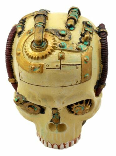 Steampunk Skull Skeleton Gear Pipe Paperweight Statue Figurine